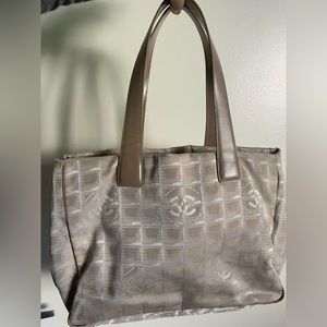 Authentic Chanel Vintage Beige Travel Line Tote Bag